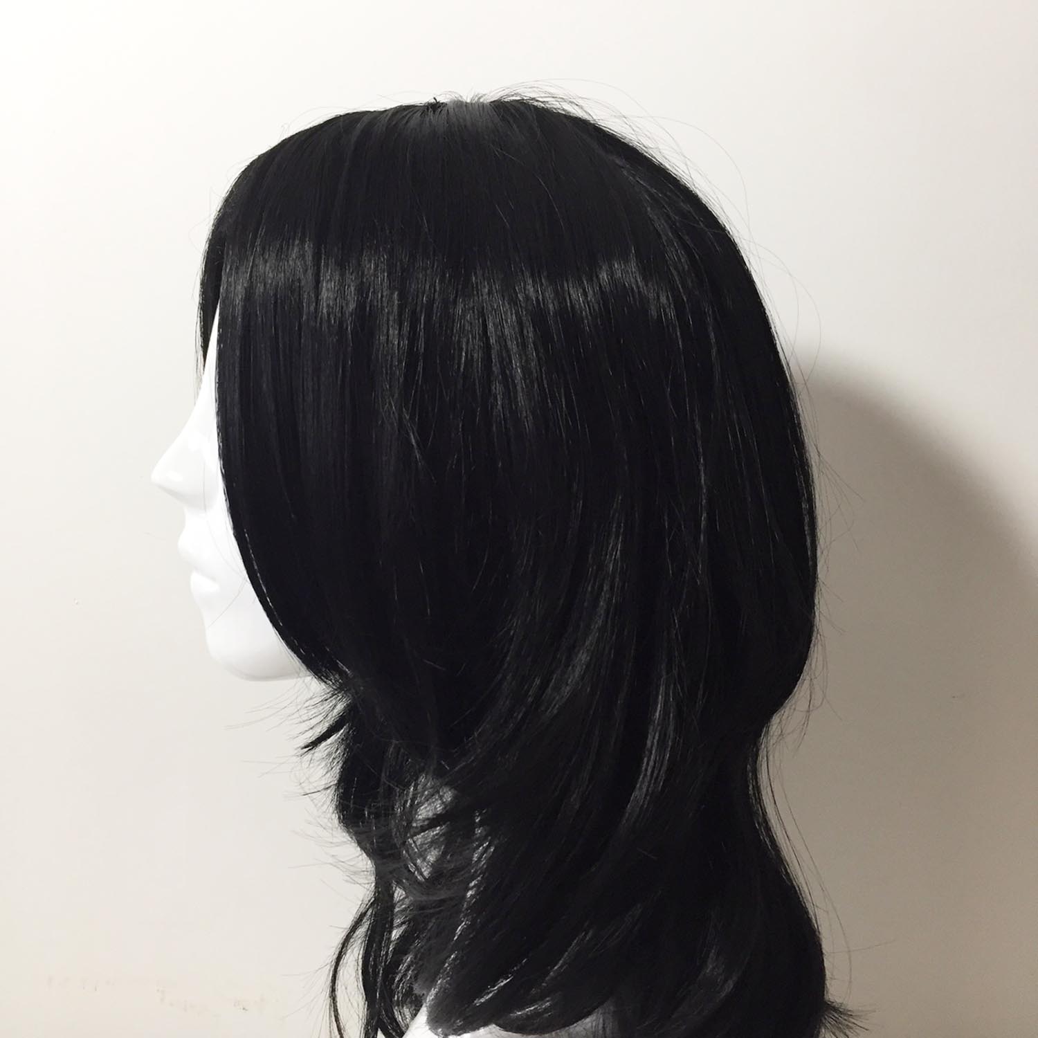 nevermindyrhead Men Black Long Straight Layered Side Swept Bangs Cosplay Wig