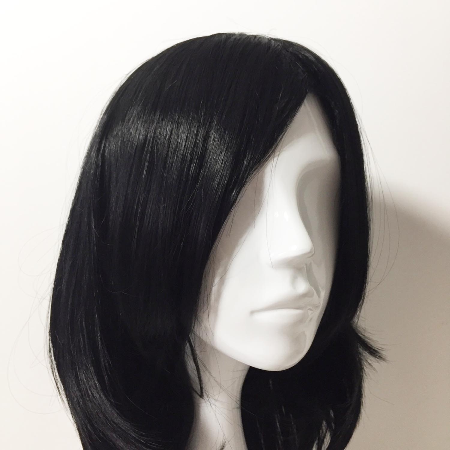 nevermindyrhead Men Black Long Straight Layered Side Swept Bangs Cosplay Wig