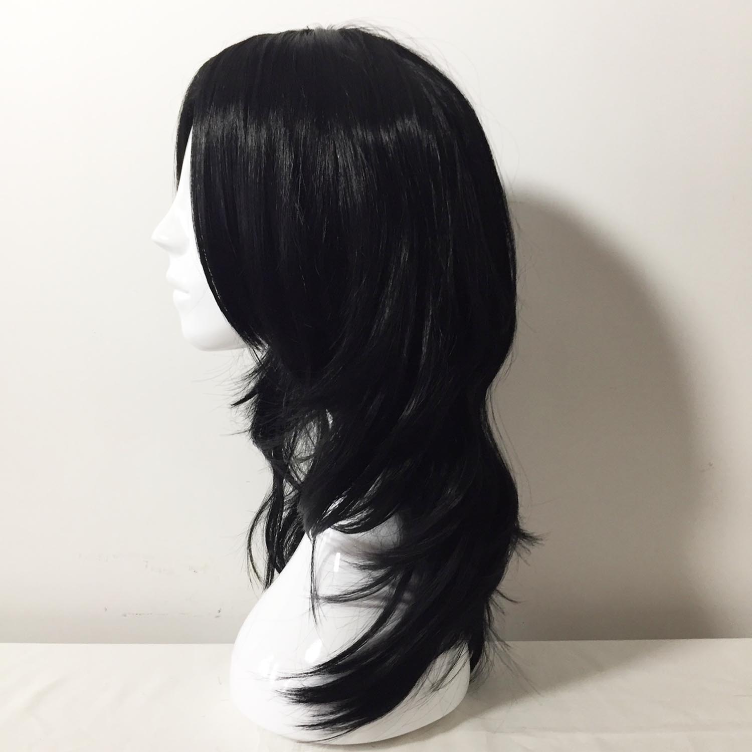 nevermindyrhead Men Black Long Straight Layered Side Swept Bangs Cosplay Wig
