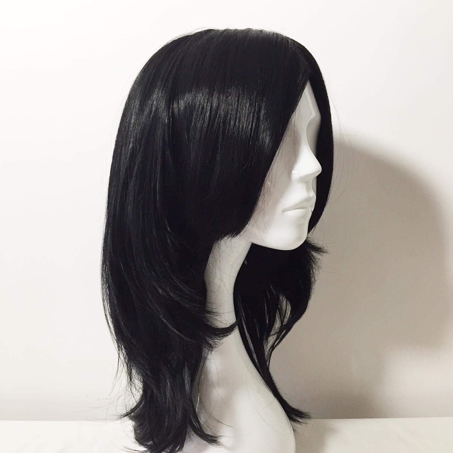 nevermindyrhead Men Black Long Straight Layered Side Swept Bangs Cosplay Wig