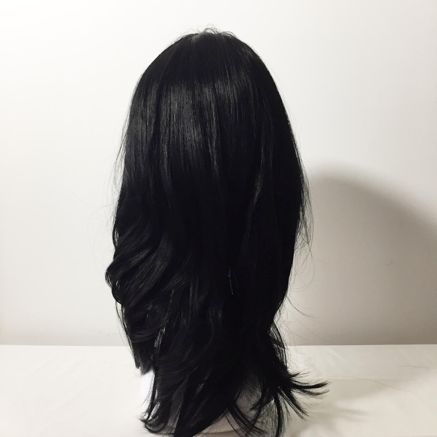 nevermindyrhead Men Black Long Straight Layered Side Swept Bangs Cosplay Wig