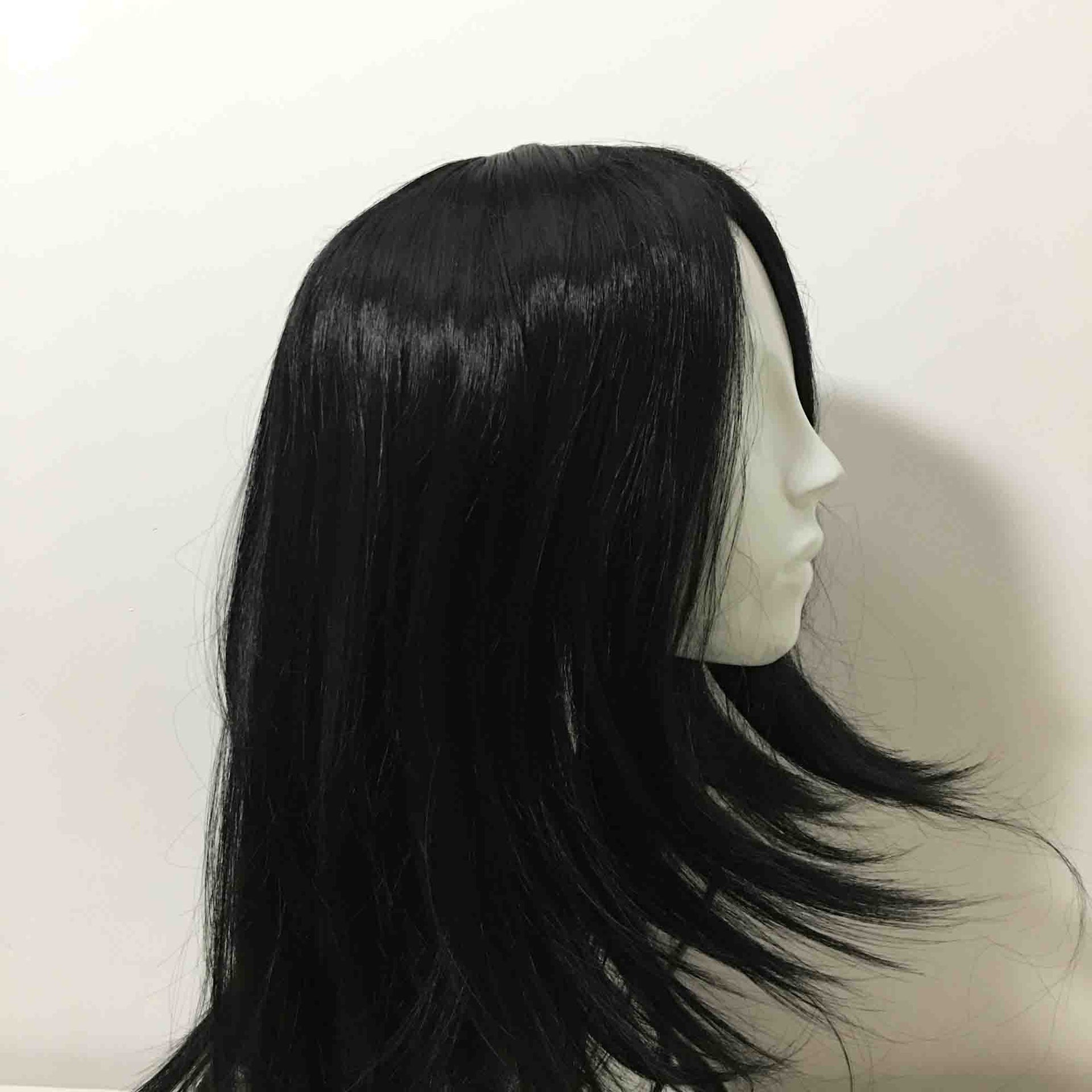nevermindyrhead Men Black Long Straight Side Swept Bangs Layered Gothic Cosplay Wig
