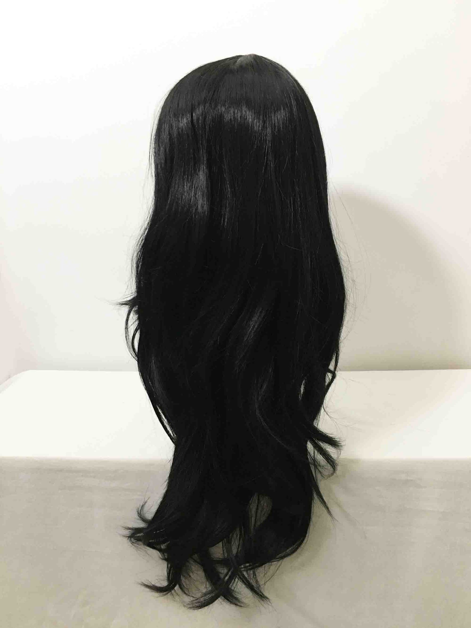 nevermindyrhead Men Black Long Straight Side Swept Bangs Layered Gothic Cosplay Wig