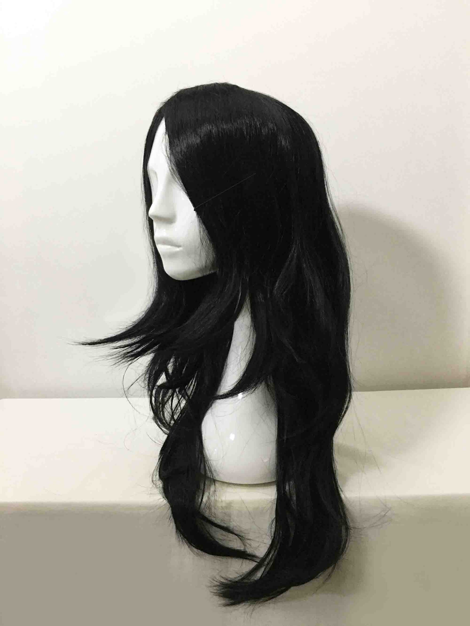 nevermindyrhead Men Black Long Straight Side Swept Bangs Layered Gothic Cosplay Wig