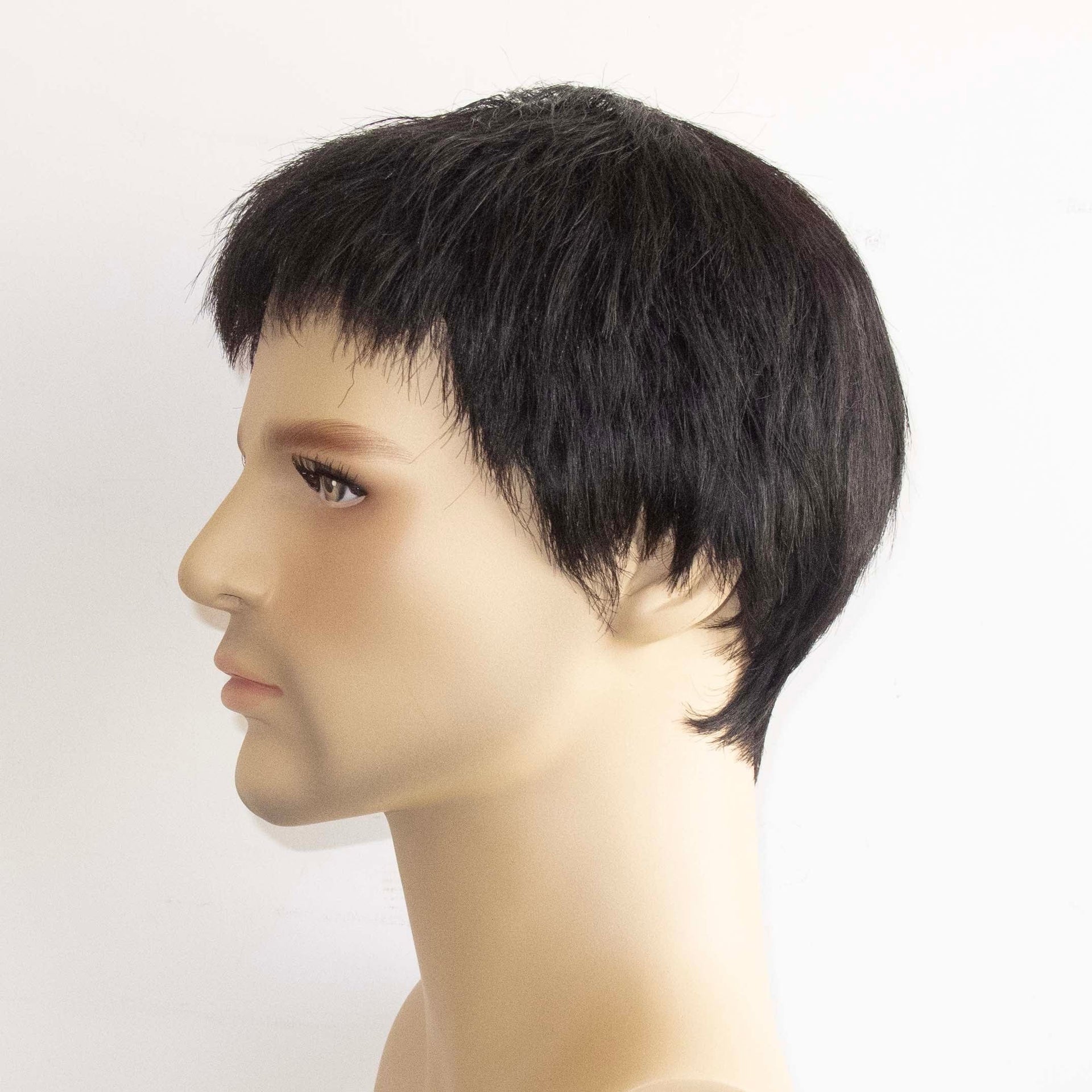 nevermindyrhead Men Black Real Human Hair Very Short Straight Fringe Bangs Wig