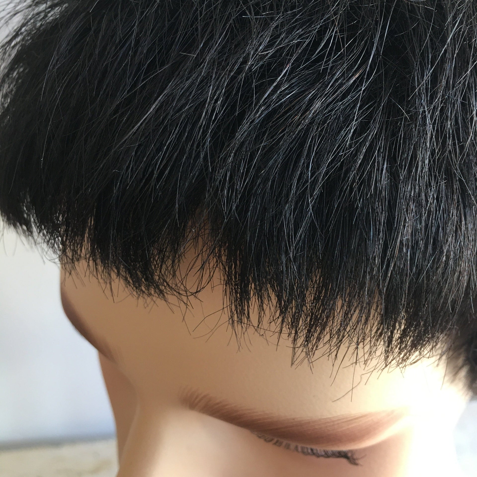 nevermindyrhead Men Black Real Human Hair Very Short Straight Fringe Bangs Wig