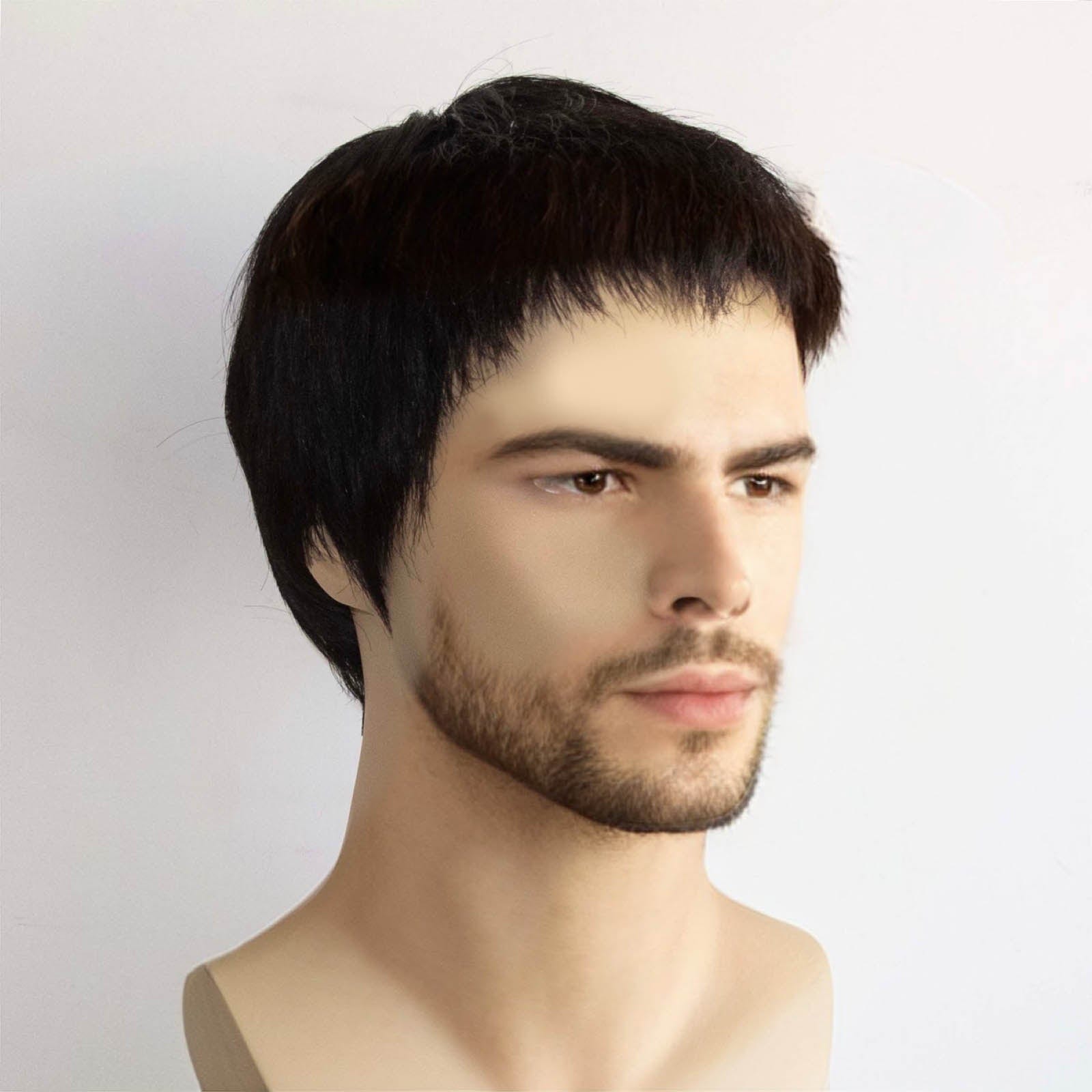 nevermindyrhead Men Black Real Human Hair Very Short Straight Fringe Bangs Wig