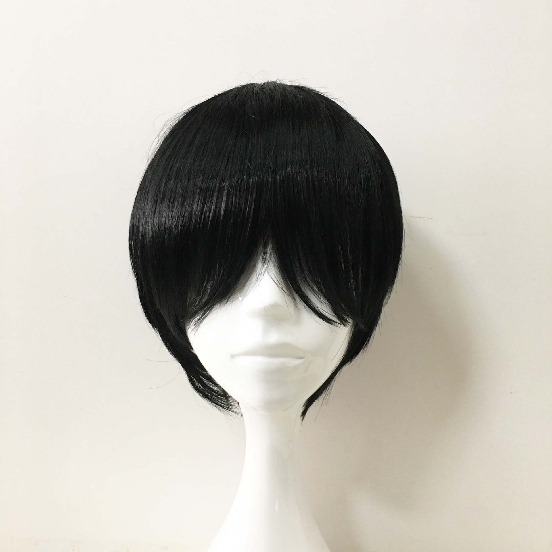 nevermindyrhead Men Black Short Straight Extra Long Bangs Cosplay Wig