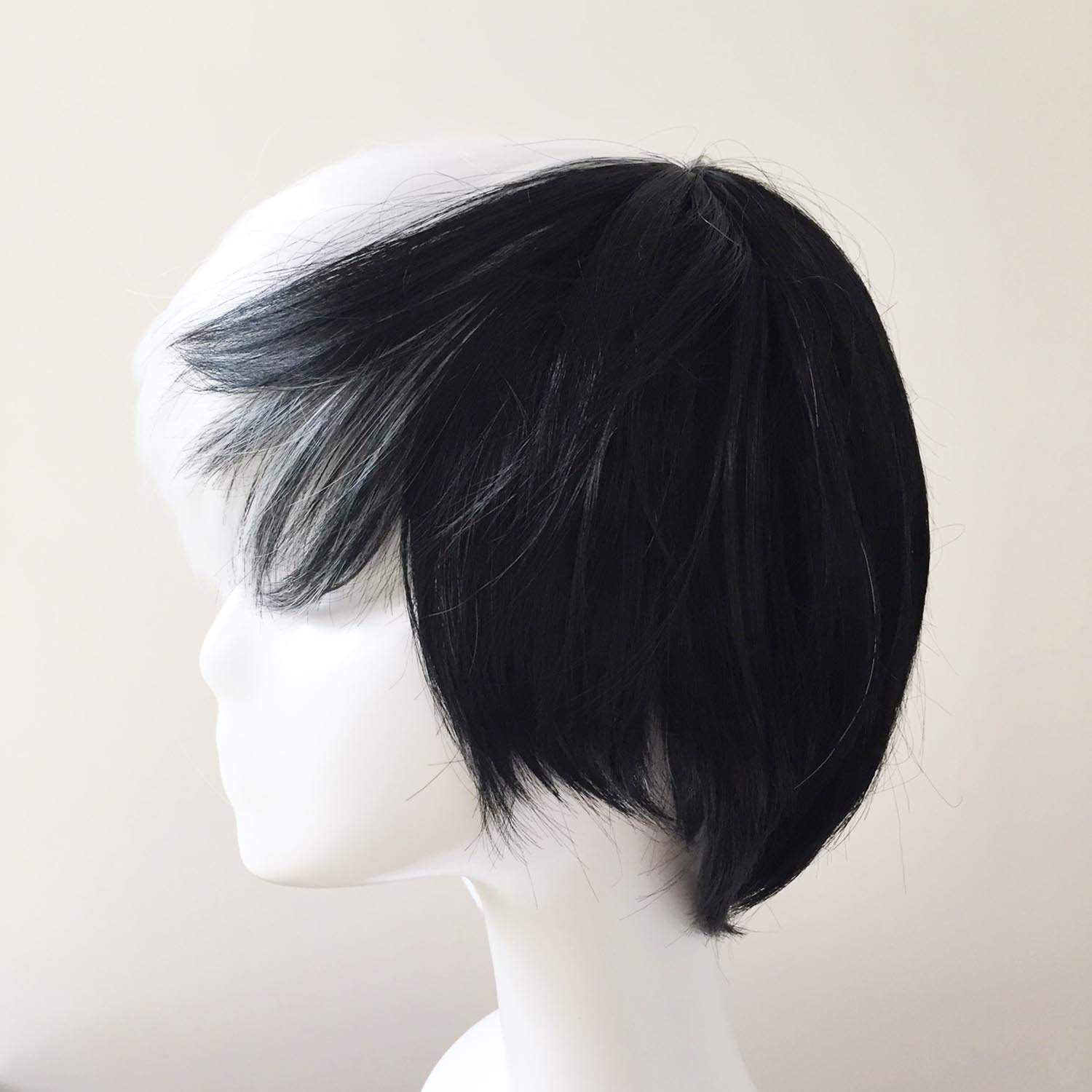 nevermindyrhead Men Black White Split Colors Short Straight Fringe Bangs Cosplay Wig