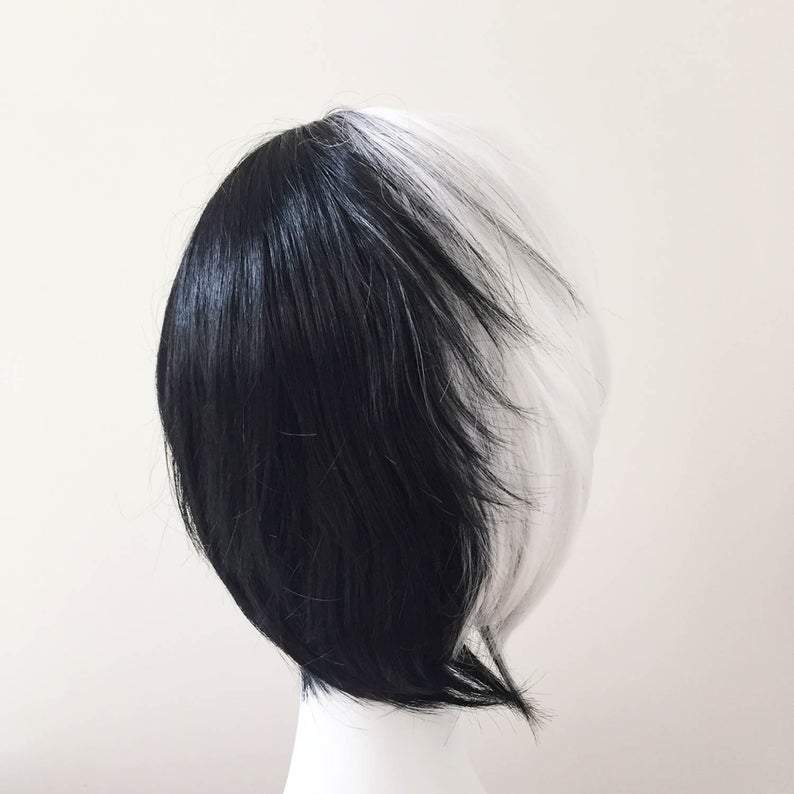 nevermindyrhead Men Black White Split Colors Short Straight Fringe Bangs Cosplay Wig