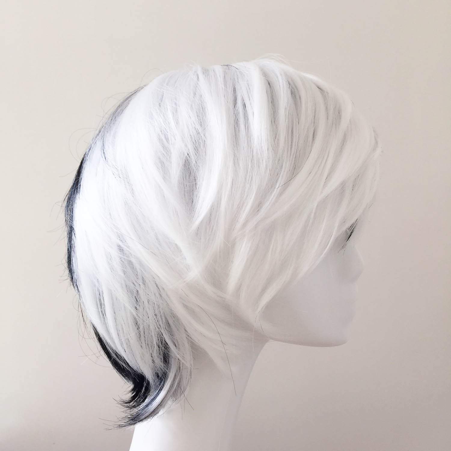 nevermindyrhead Men Black White Split Colors Short Straight Fringe Bangs Cosplay Wig