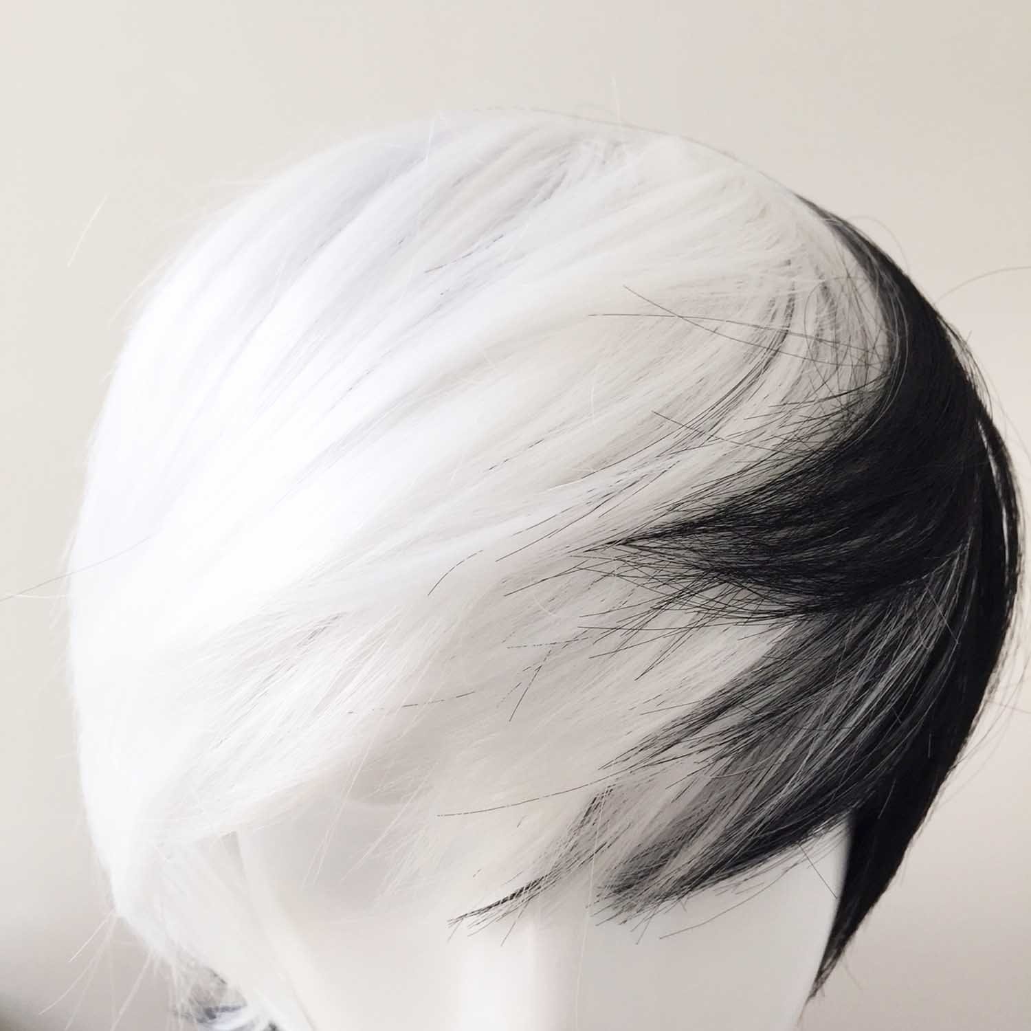 nevermindyrhead Men Black White Split Colors Short Straight Fringe Bangs Cosplay Wig