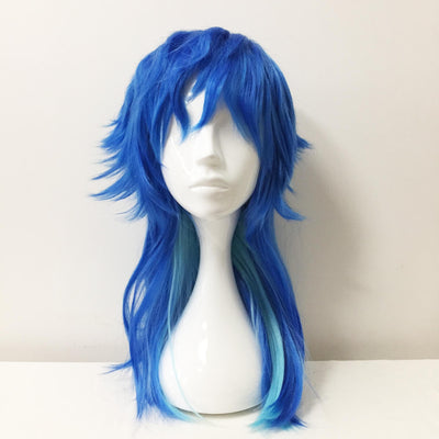 Men Blue Two-Tone Long Straight Layered Fringe Bangs Mullet Cosplay Wig