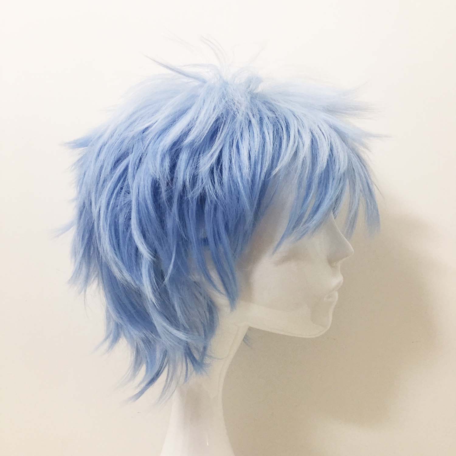nevermindyrhead Men Blue White Two Tone Short Straight Fringe Bangs Cosplay Wig