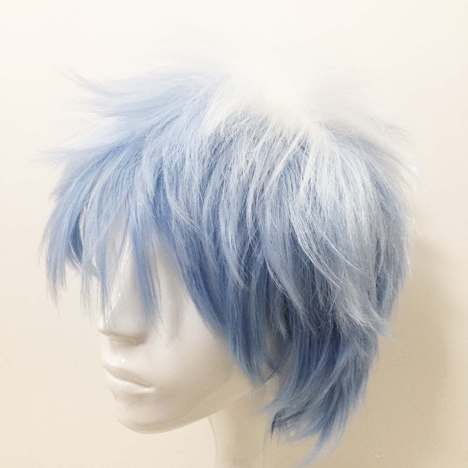 nevermindyrhead Men Blue White Two Tone Short Straight Fringe Bangs Cosplay Wig