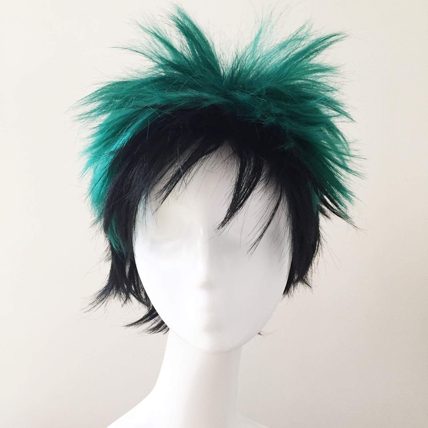 nevermindyrhead Men Bouncy Ombre Green Black Cosplay Short Hair Wig