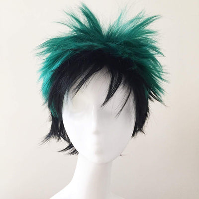Men Bouncy Ombre Green Black Cosplay Short Hair Wig