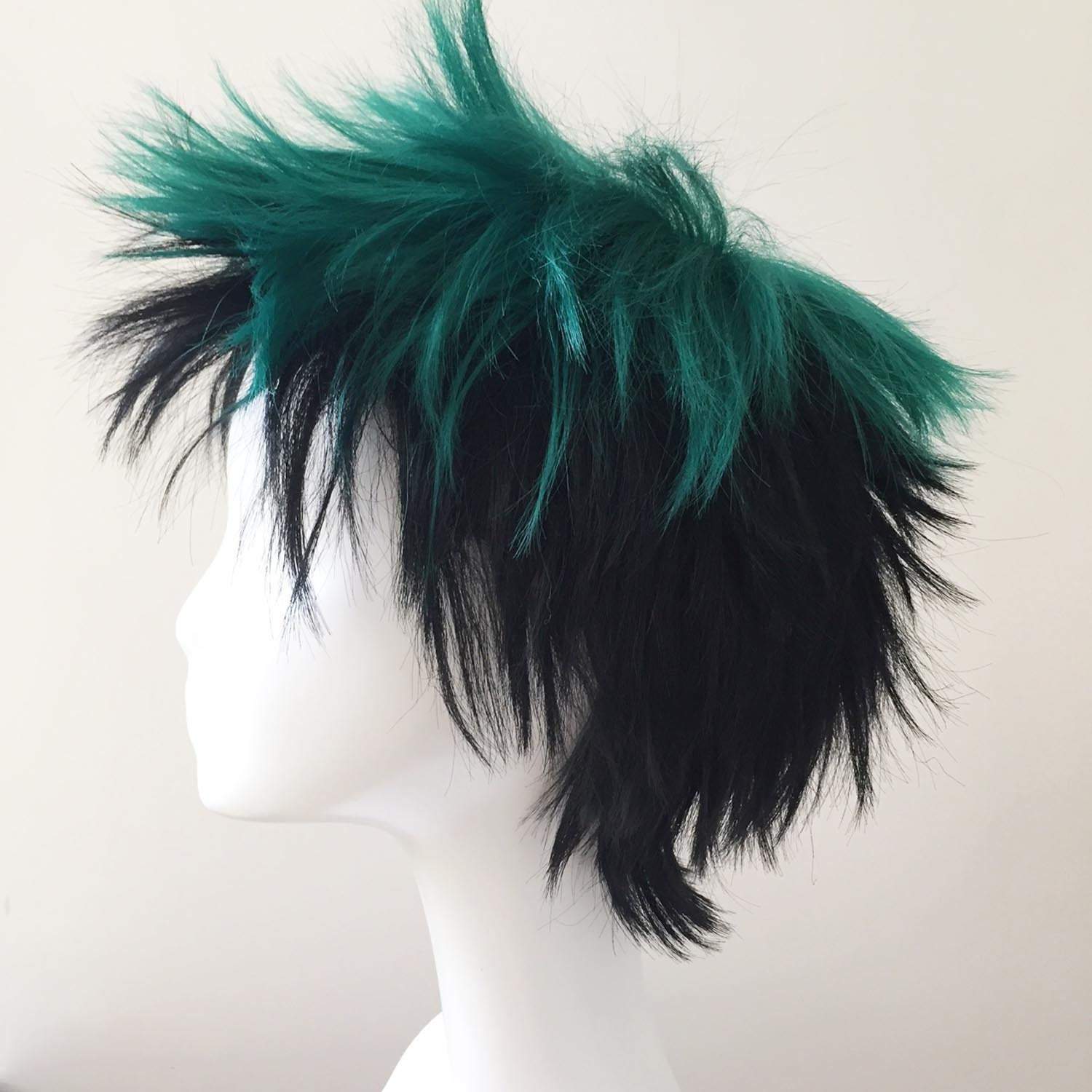 nevermindyrhead Men Bouncy Ombre Green Black Cosplay Short Hair Wig