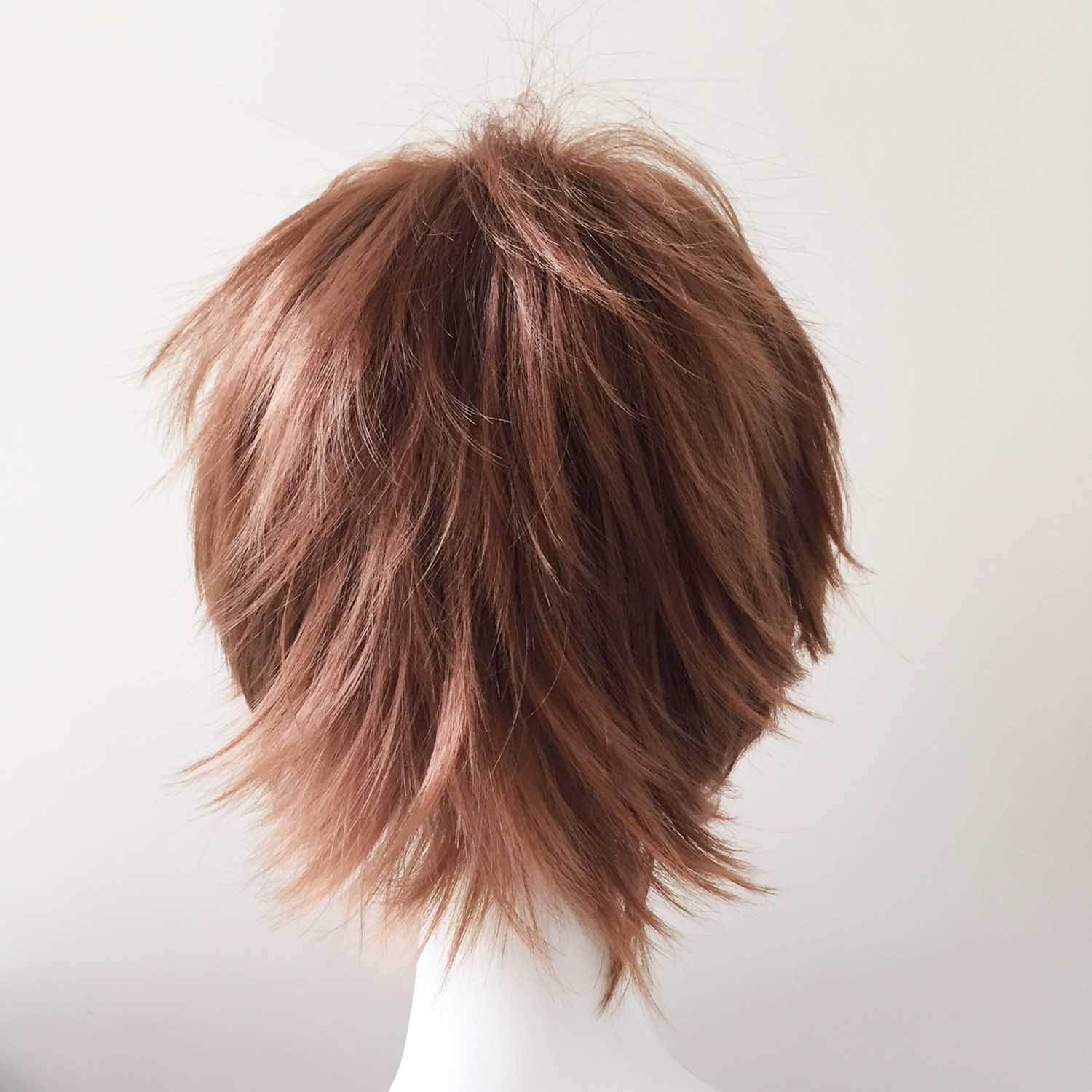 nevermindyrhead Men Brown Short Straight Fringe Bangs Layered Cosplay Wig