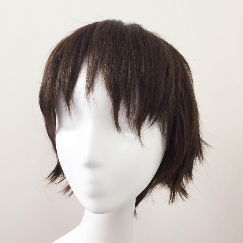 nevermindyrhead Men Dark Brown Short Straight Fringe Bangs Cosplay Wig