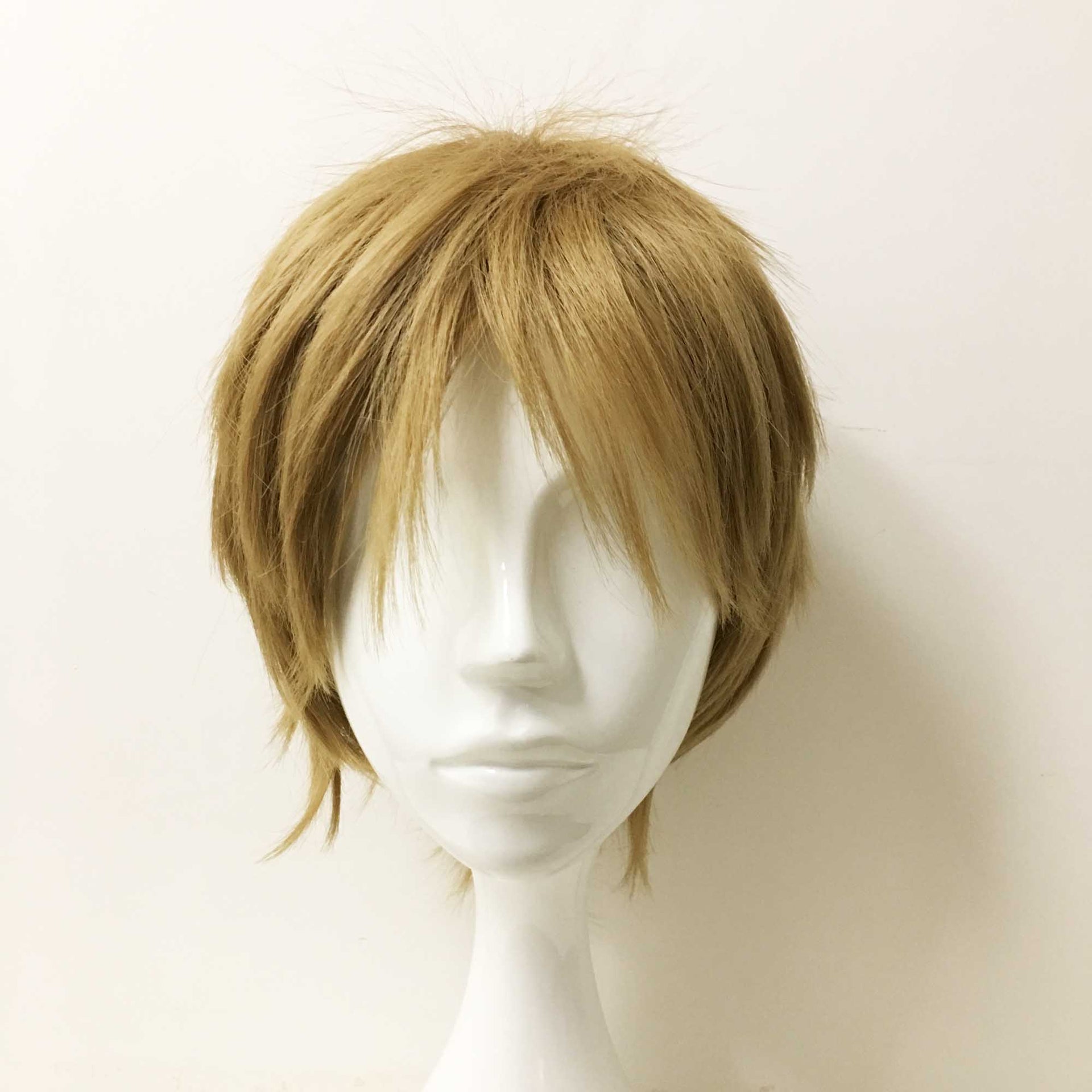 nevermindyrhead Men Golden Brown Short Straight Fringe Bangs Cosplay Wig