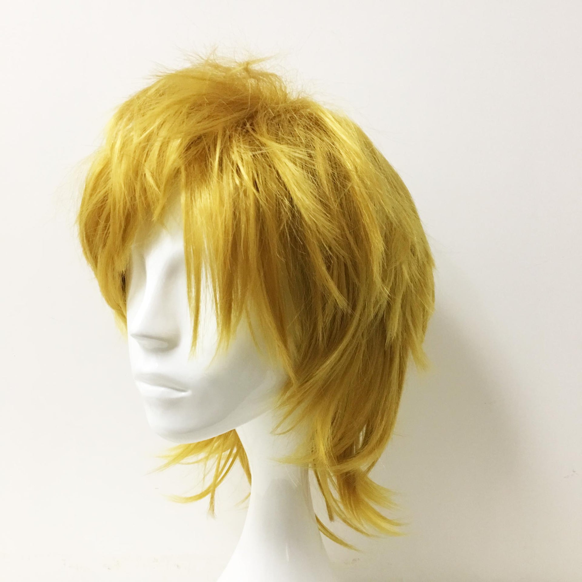 nevermindyrhead Men Golden Yellow Short Straight Fringe Bangs Layered Cosplay wig