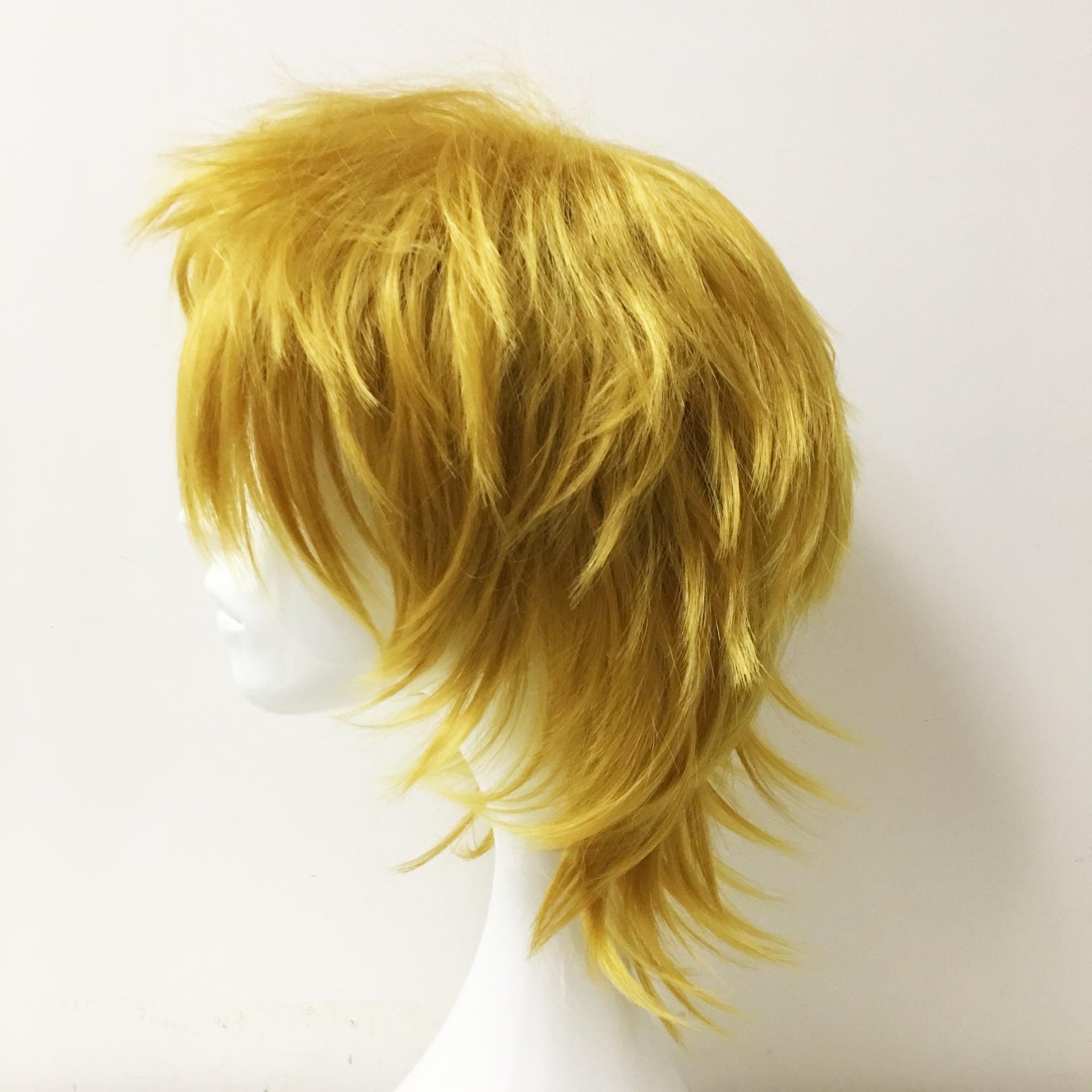 nevermindyrhead Men Golden Yellow Short Straight Fringe Bangs Layered Cosplay wig