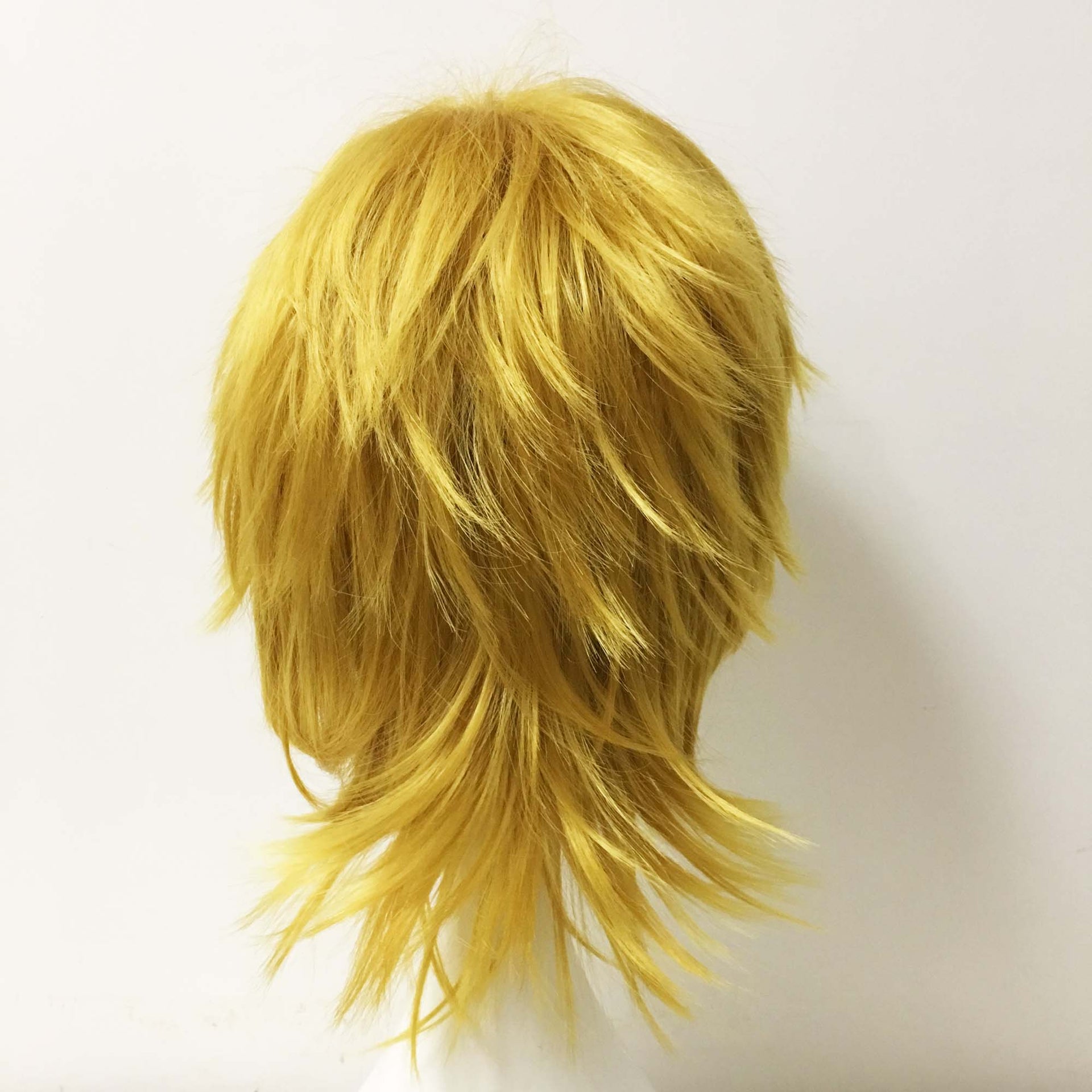nevermindyrhead Men Golden Yellow Short Straight Fringe Bangs Layered Cosplay wig