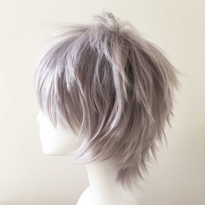 Men Gray Short Straight Fringe Bangs Cosplay Wig