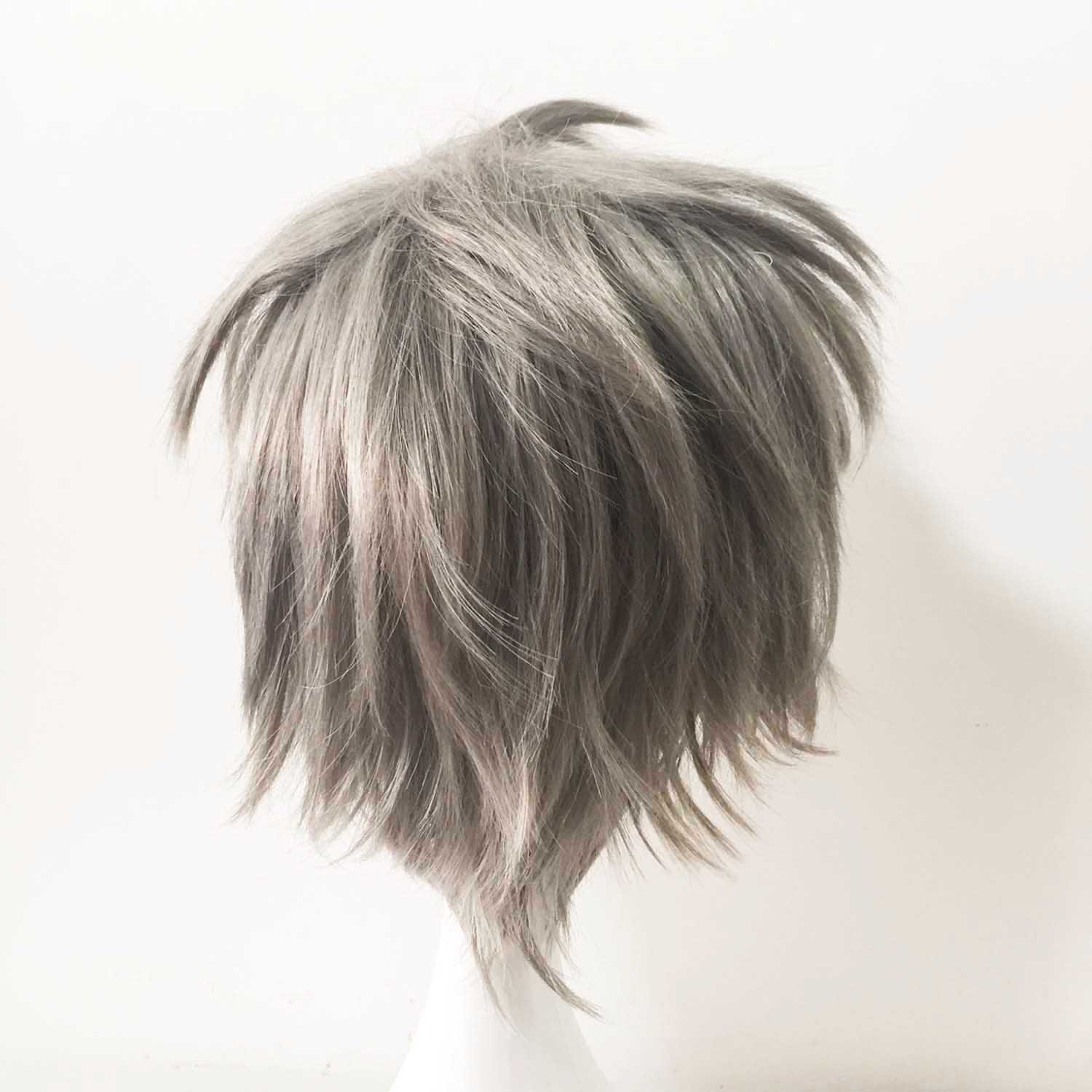 nevermindyrhead Men Gray Short Straight Fringe Bangs Hair Cosplay Wig