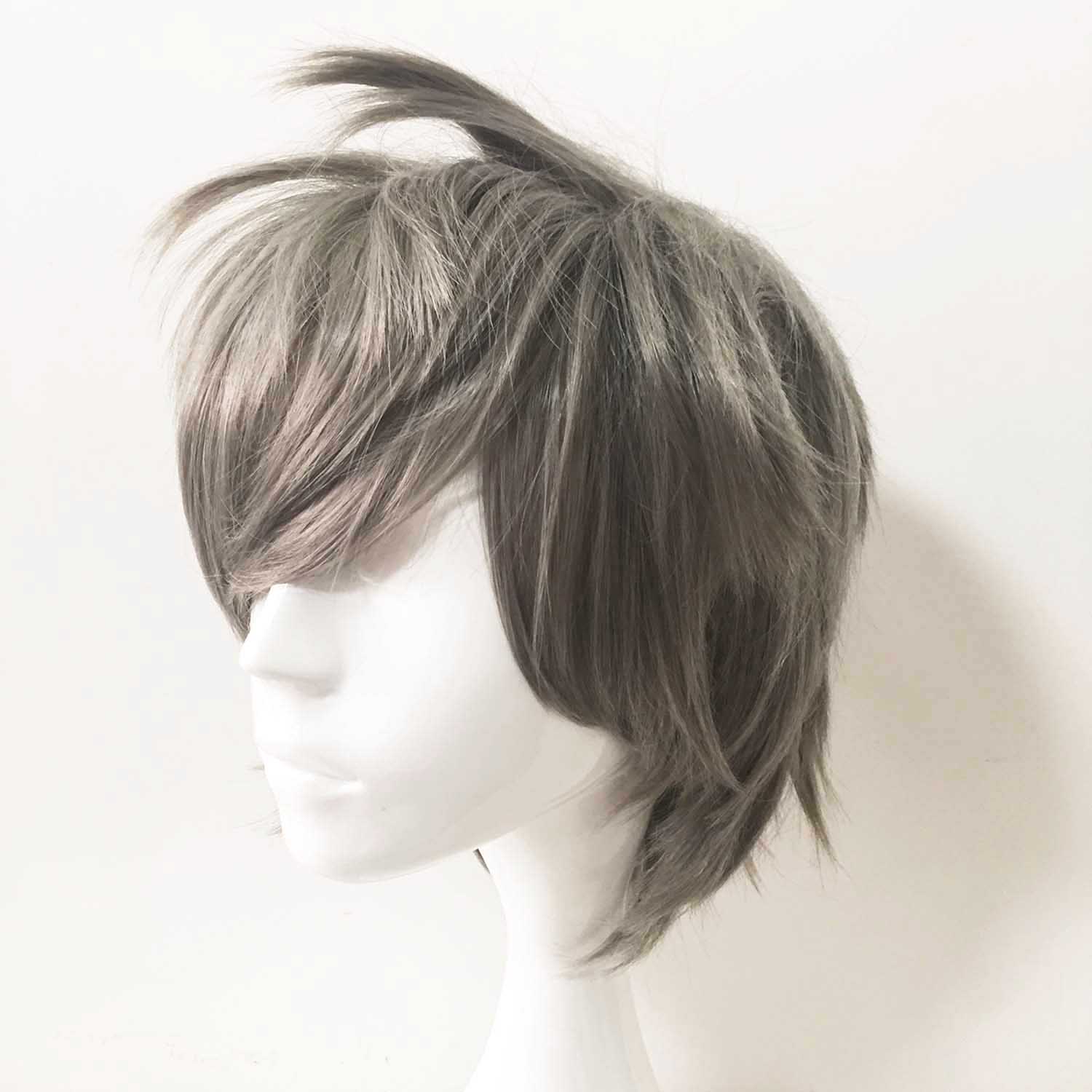 nevermindyrhead Men Gray Short Straight Fringe Bangs Hair Cosplay Wig