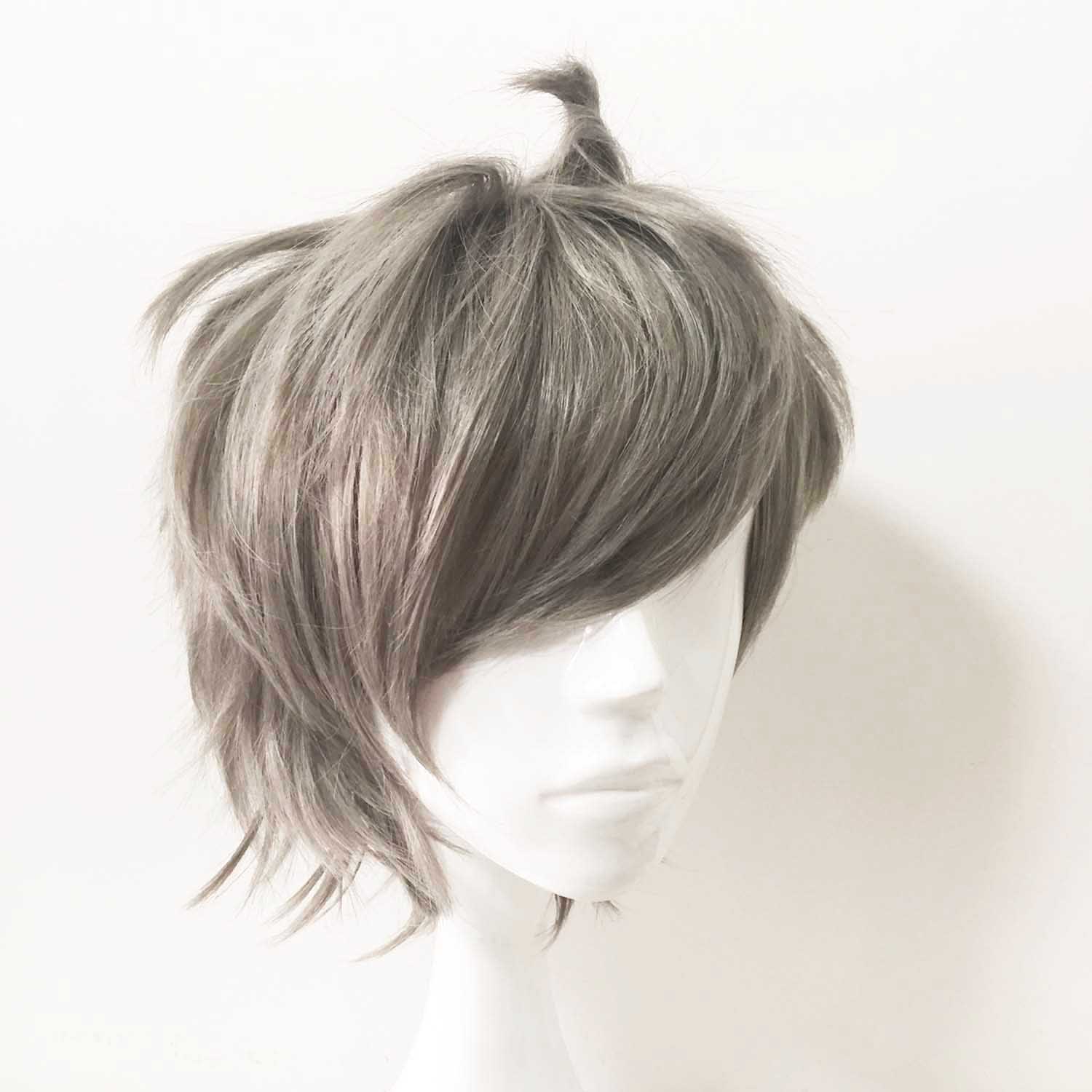 nevermindyrhead Men Gray Short Straight Fringe Bangs Hair Cosplay Wig