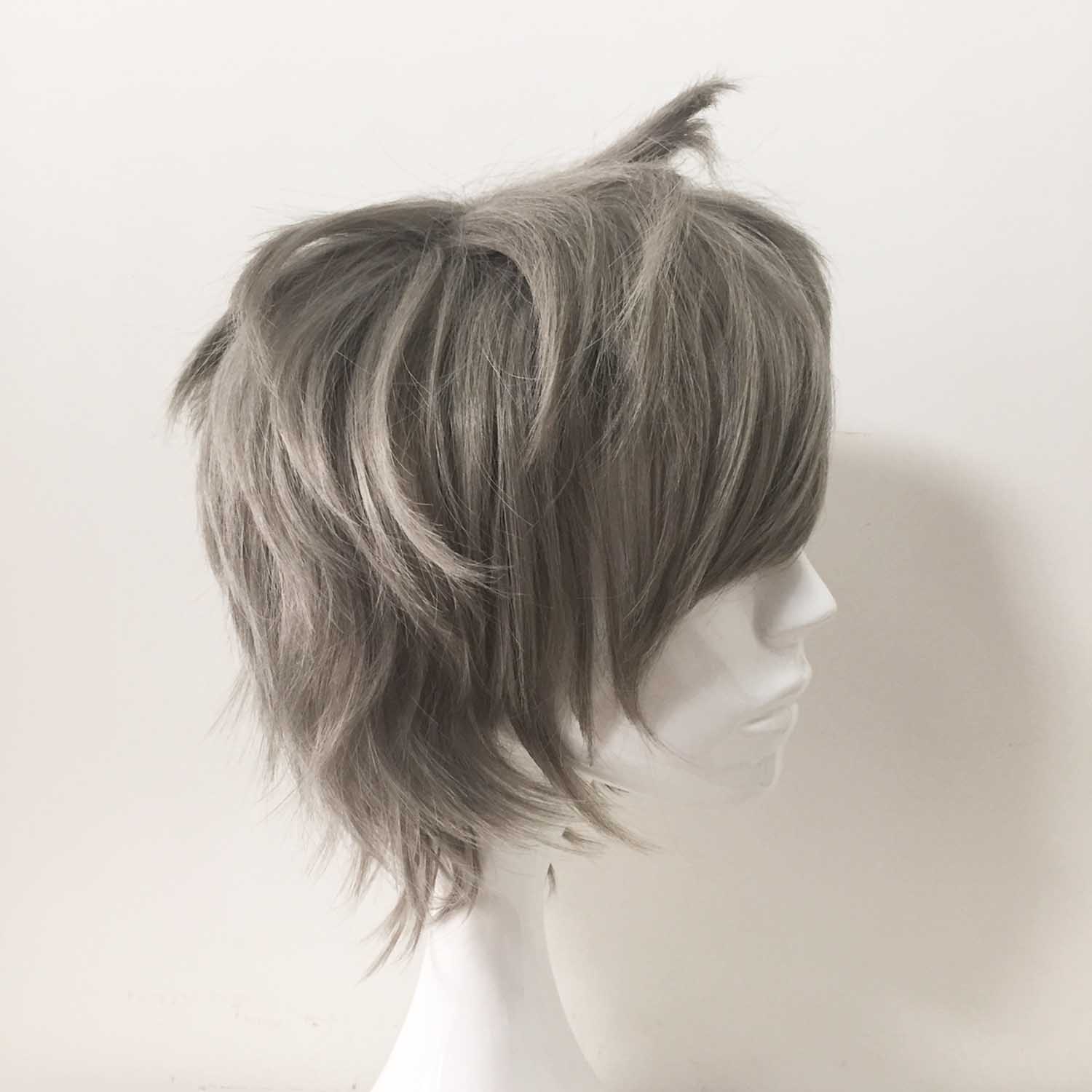 nevermindyrhead Men Gray Short Straight Fringe Bangs Hair Cosplay Wig