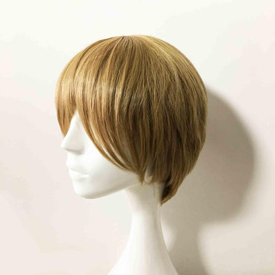 Men Light Brown Short Straight Hair Very Long Bangs Cosplay Wig