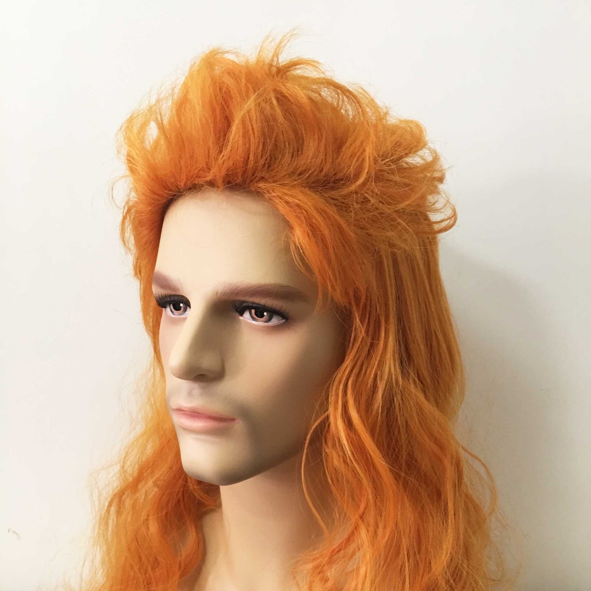 nevermindyrhead Men Orange Long Curly Punk Mullet Slicked Back Retro Cosplay Wig