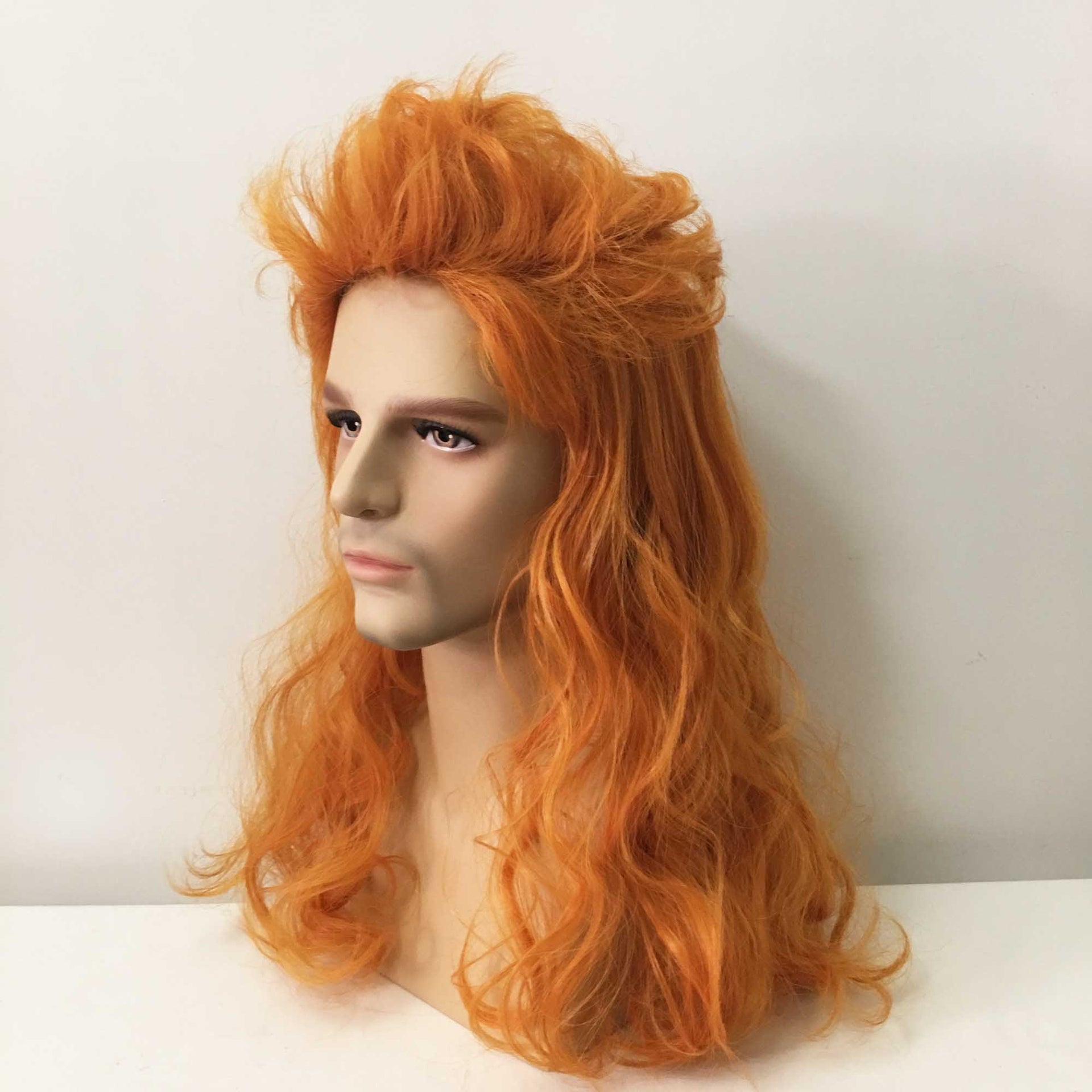 nevermindyrhead Men Orange Long Curly Punk Mullet Slicked Back Retro Cosplay Wig