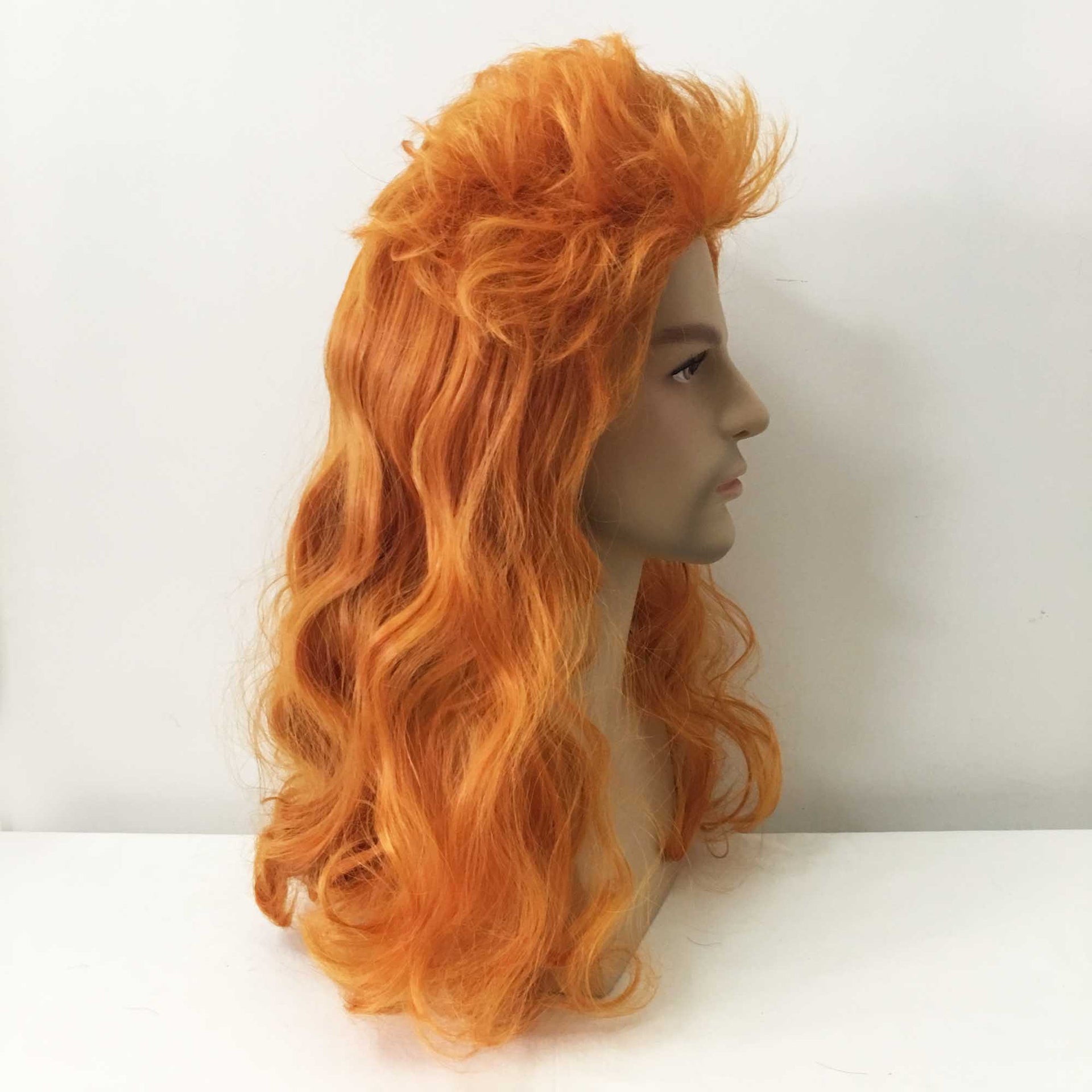 nevermindyrhead Men Orange Long Curly Punk Mullet Slicked Back Retro Cosplay Wig
