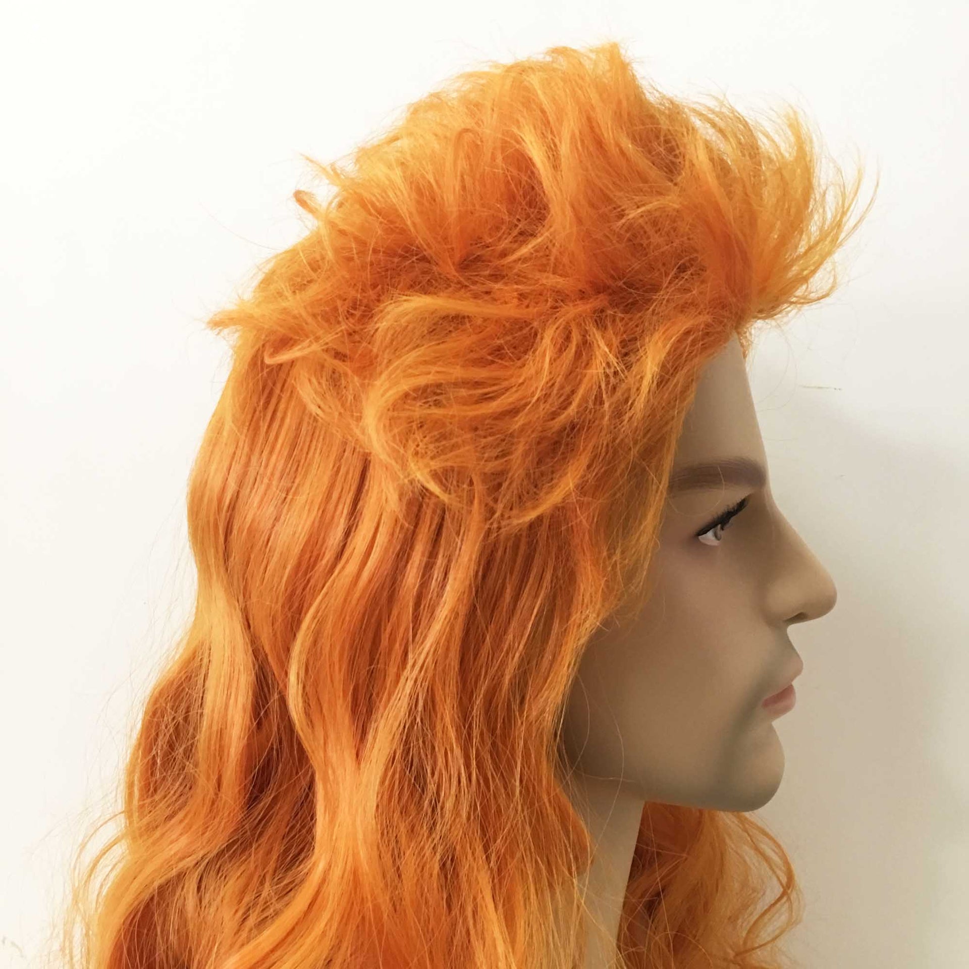nevermindyrhead Men Orange Long Curly Punk Mullet Slicked Back Retro Cosplay Wig