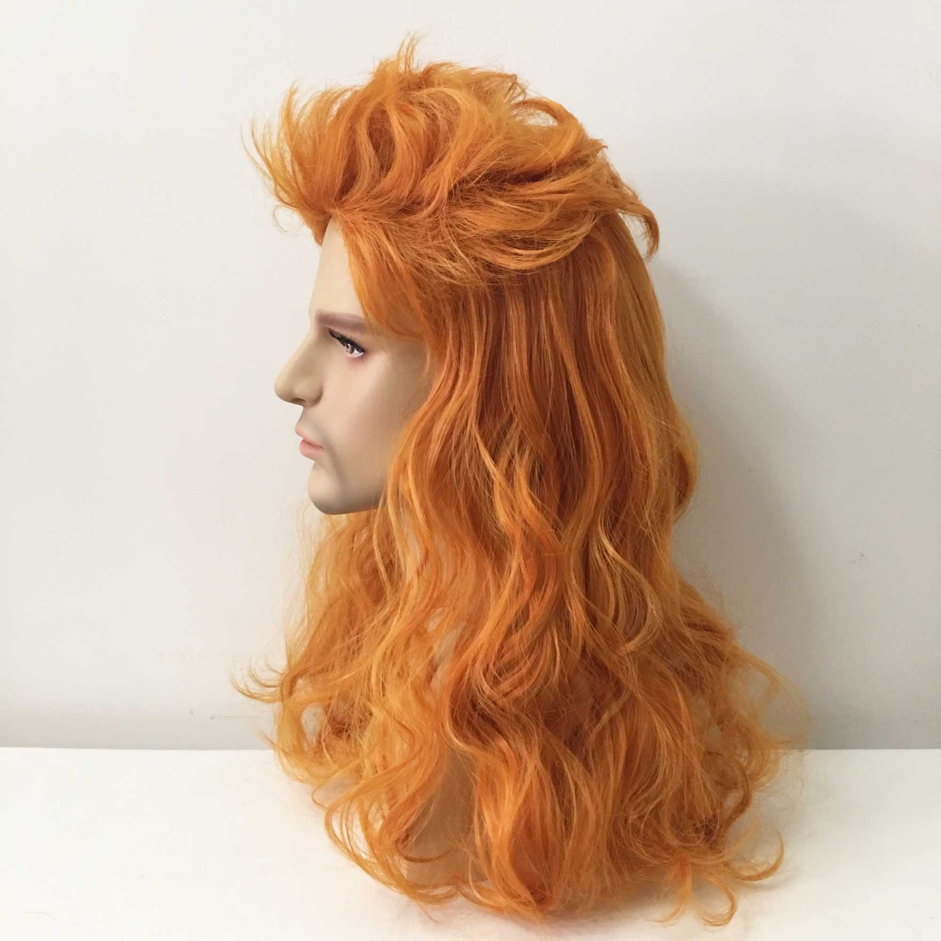 nevermindyrhead Men Orange Long Curly Punk Mullet Slicked Back Retro Cosplay Wig