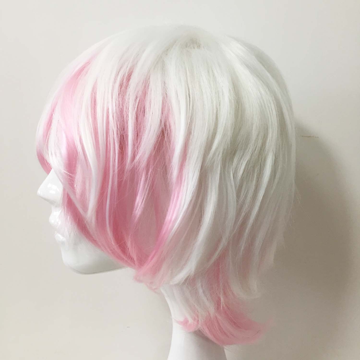 nevermindyrhead Men Pink White Two Tone Short Straight Long Bangs Cosplay Wig