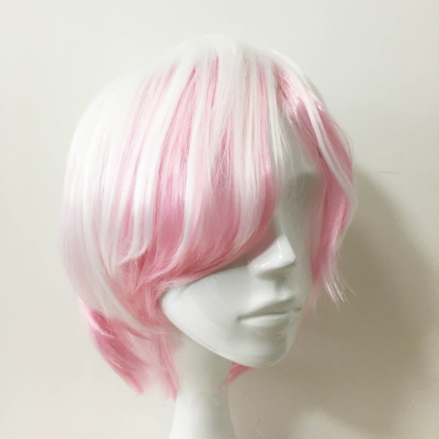nevermindyrhead Men Pink White Two Tone Short Straight Long Bangs Cosplay Wig