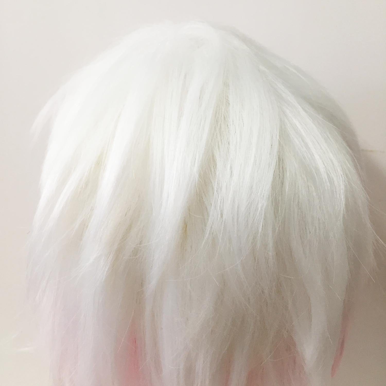 nevermindyrhead Men Pink White Two Tone Short Straight Long Bangs Cosplay Wig
