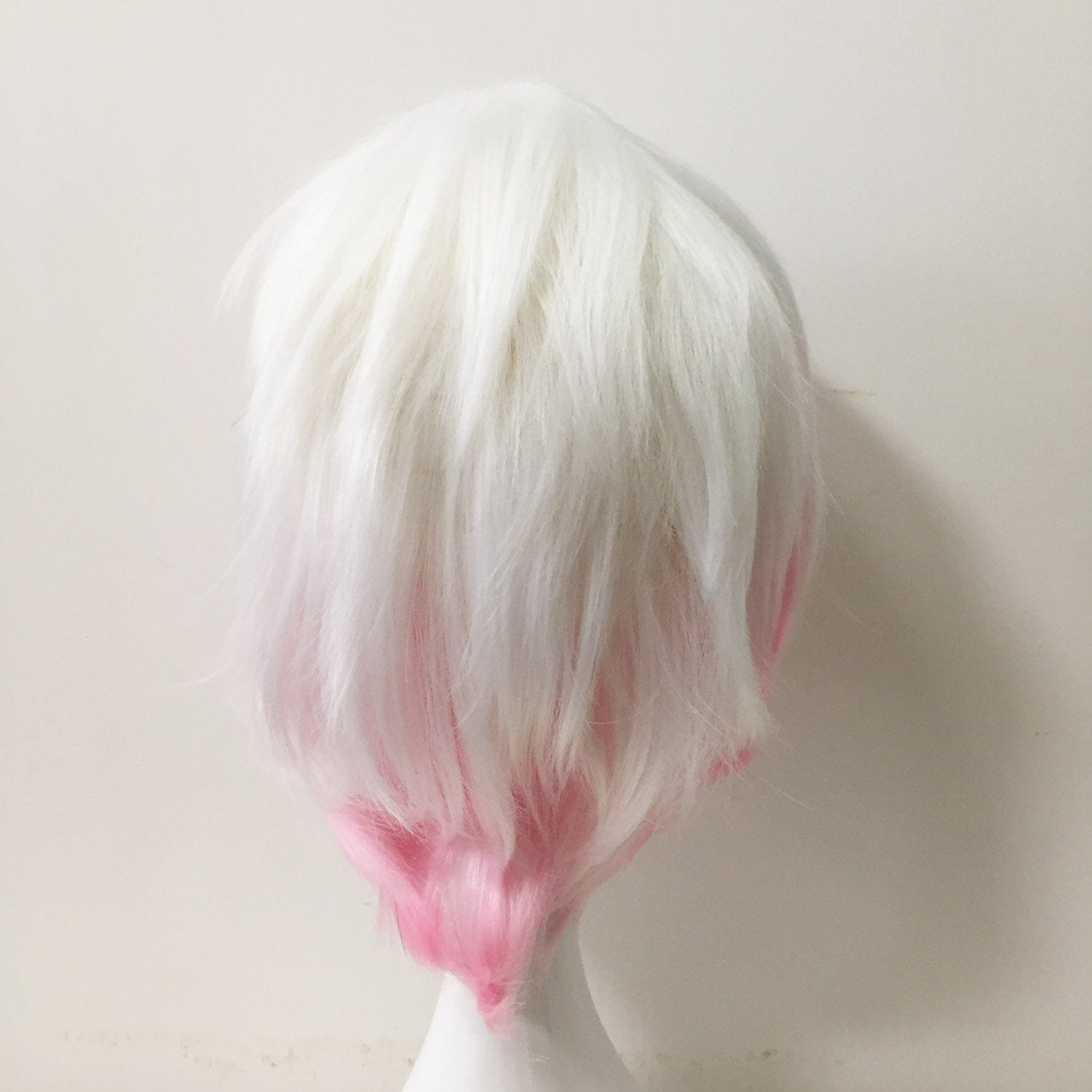 nevermindyrhead Men Pink White Two Tone Short Straight Long Bangs Cosplay Wig