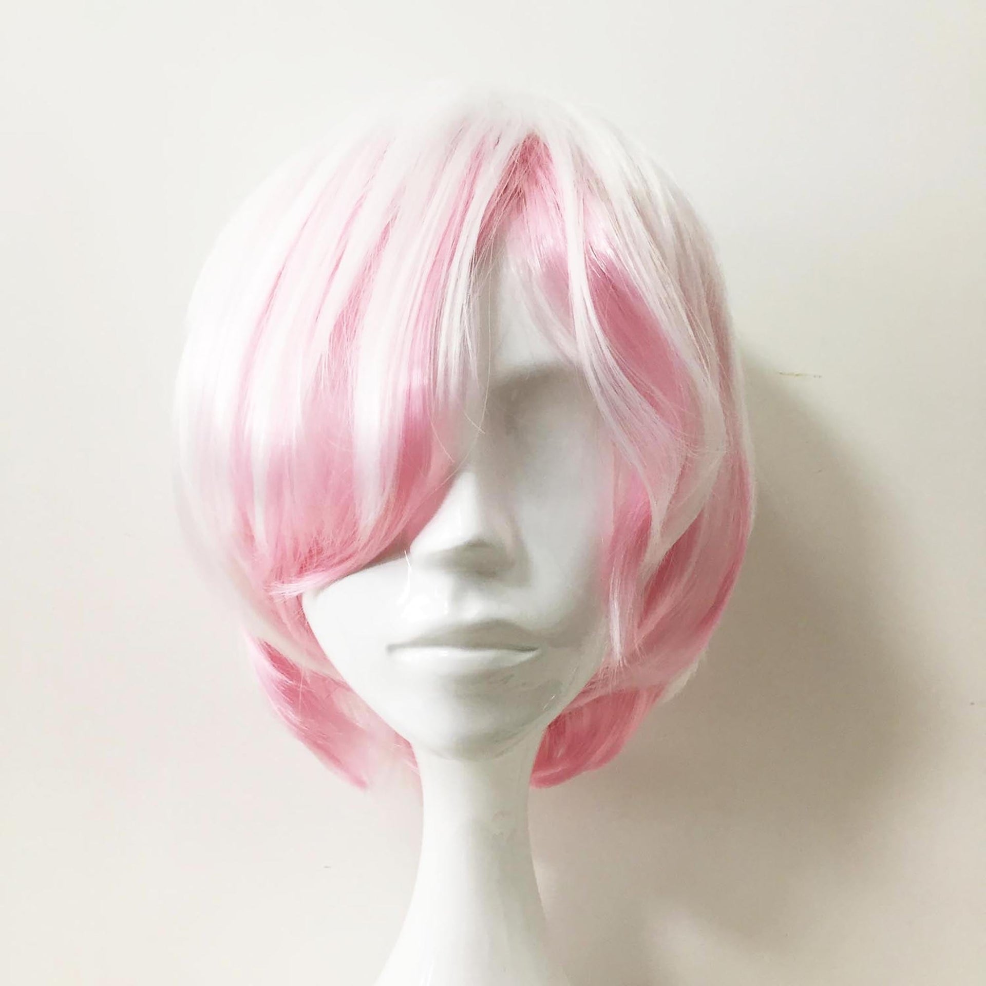nevermindyrhead Men Pink White Two Tone Short Straight Long Bangs Cosplay Wig