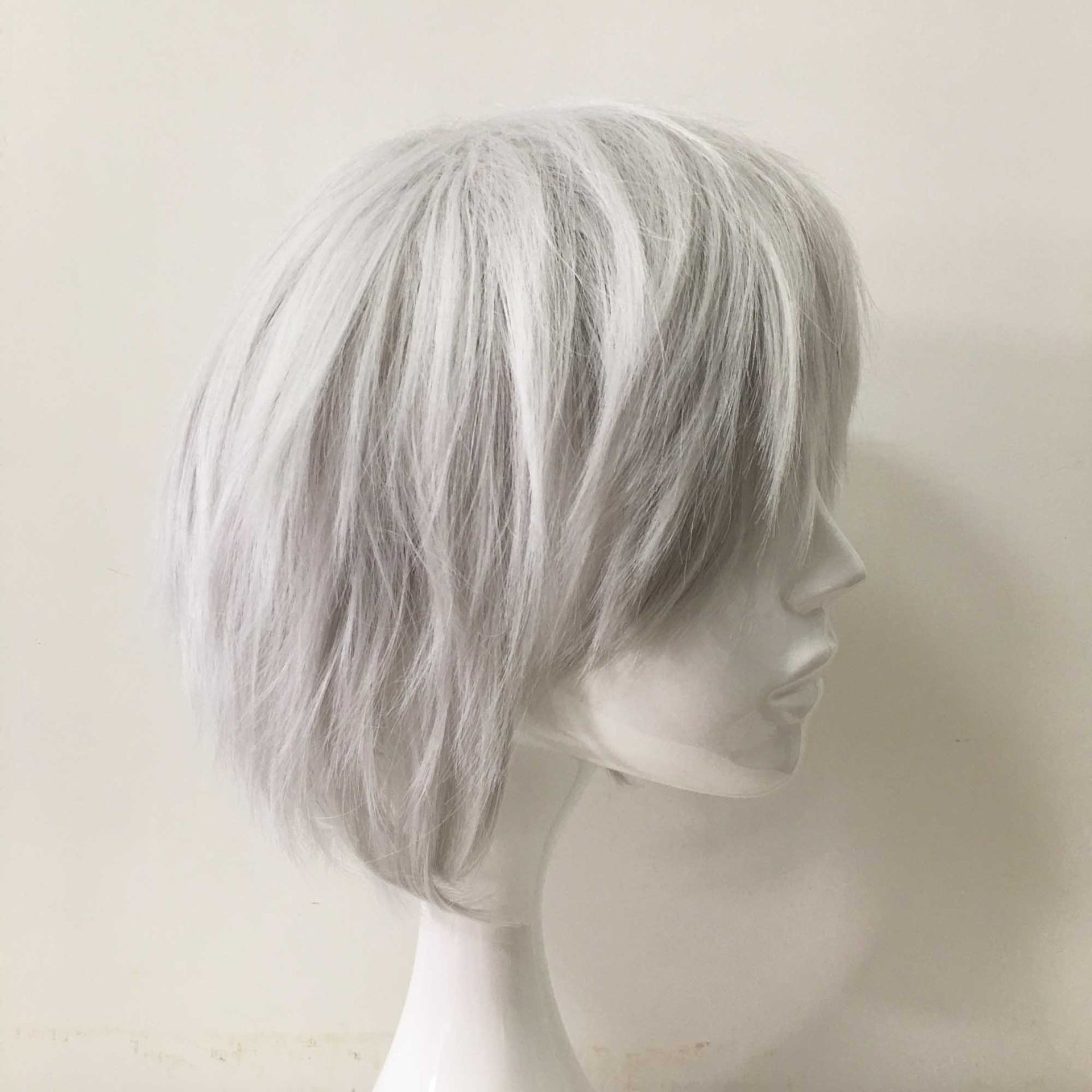 nevermindyrhead Men Silver Gray Short Straight Fringe Bangs Cosplay Wig