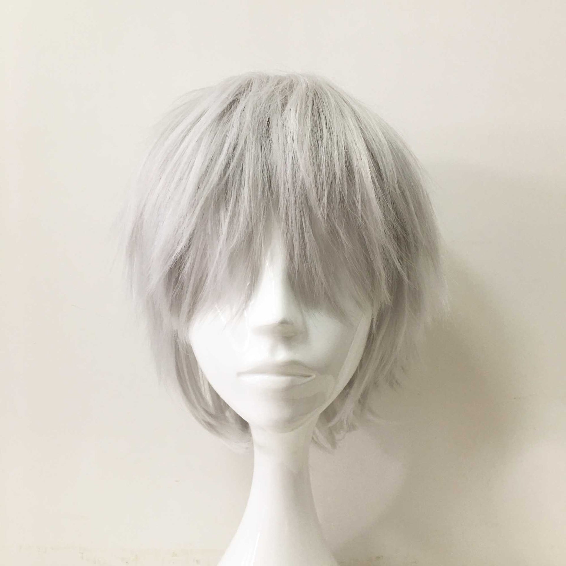 nevermindyrhead Men Silver Gray Short Straight Fringe Bangs Cosplay Wig