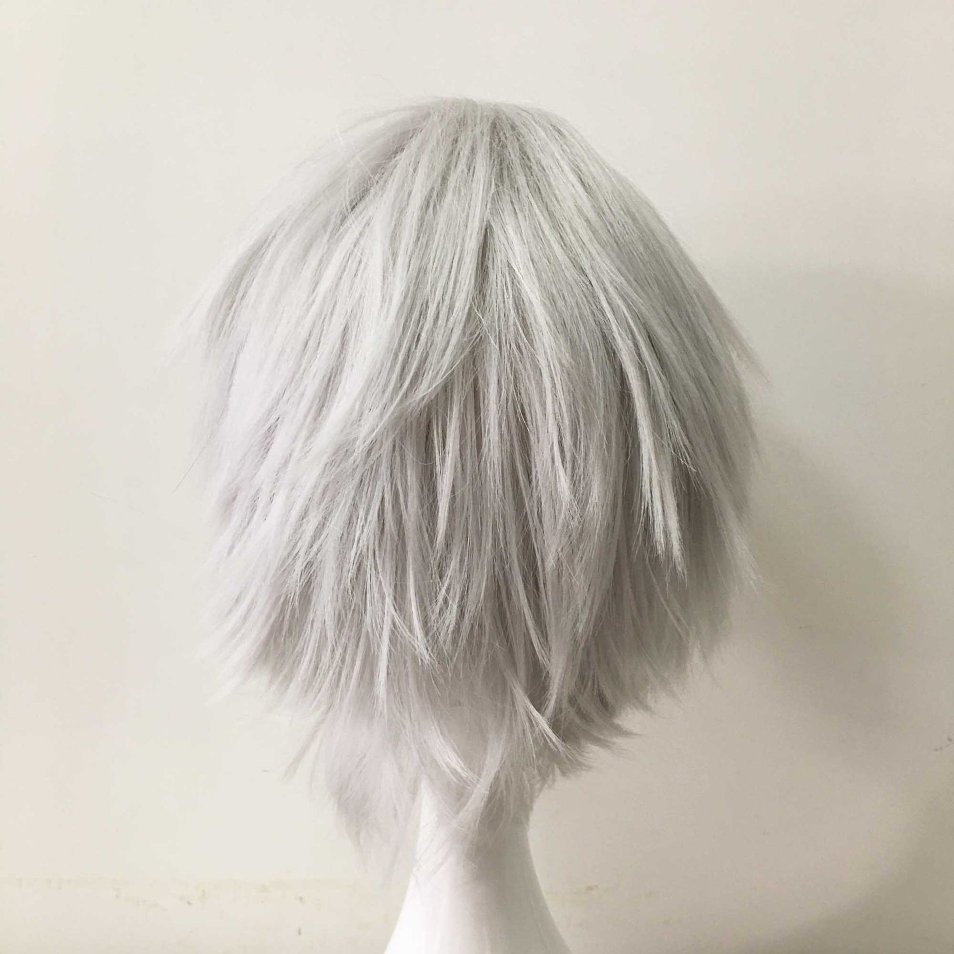 nevermindyrhead Men Silver Gray Short Straight Fringe Bangs Cosplay Wig