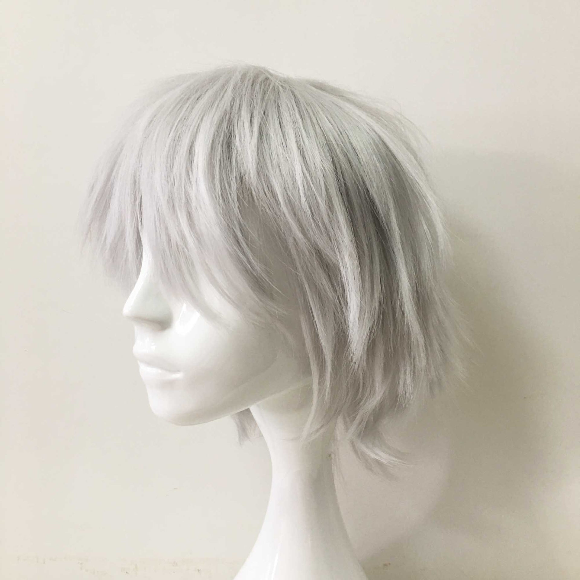 nevermindyrhead Men Silver Gray Short Straight Fringe Bangs Cosplay Wig
