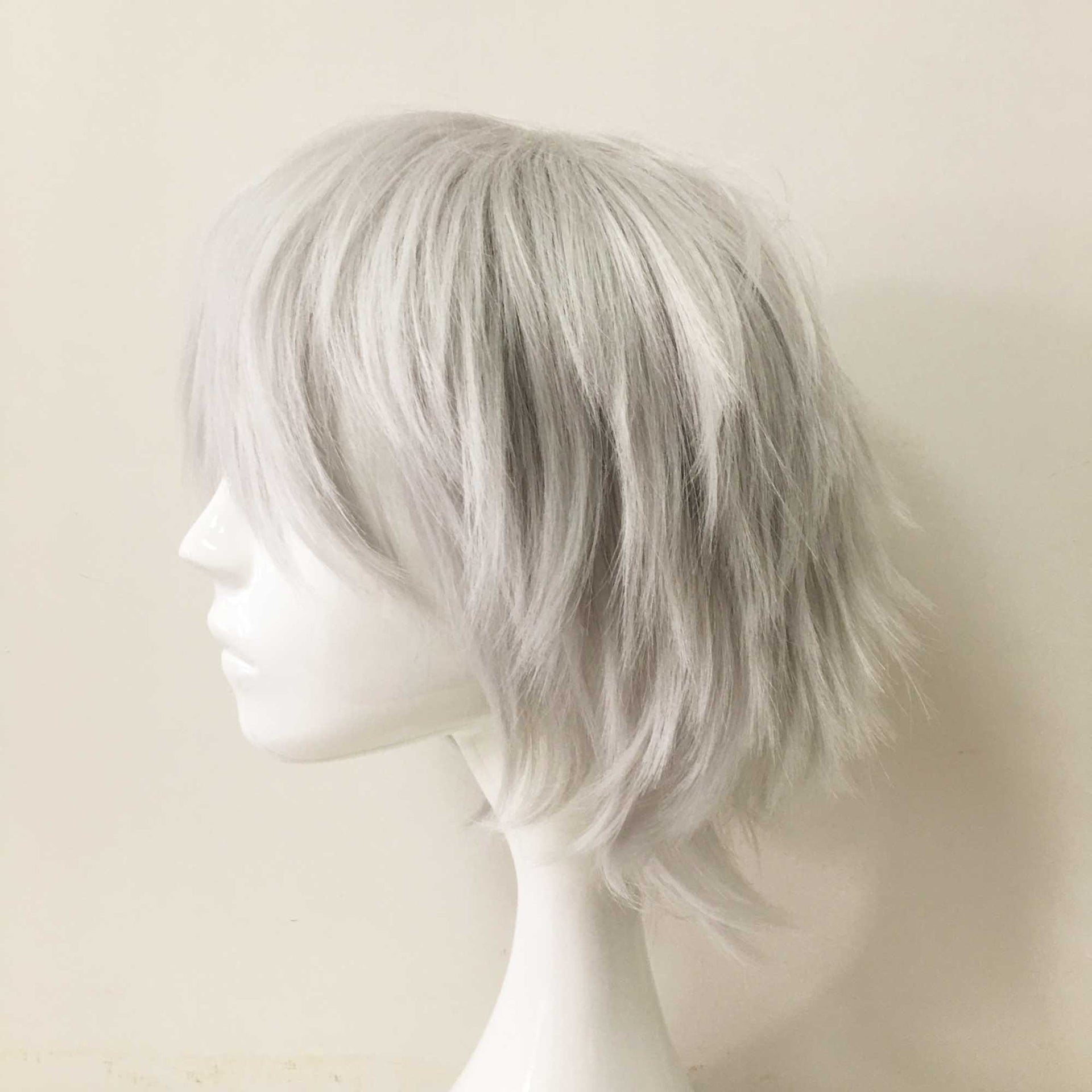 nevermindyrhead Men Silver Gray Short Straight Fringe Bangs Cosplay Wig