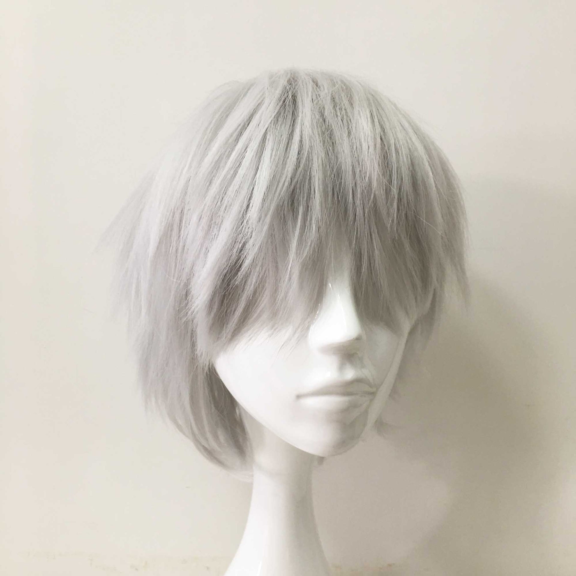 nevermindyrhead Men Silver Gray Short Straight Fringe Bangs Cosplay Wig